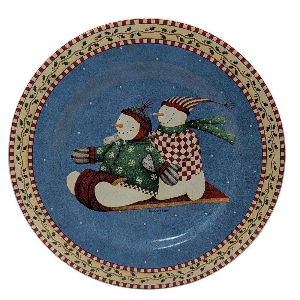 Vintage Sakura Debbie Mumm Plate Salad Christmas Holiday Jolly Snowmen 2000‎